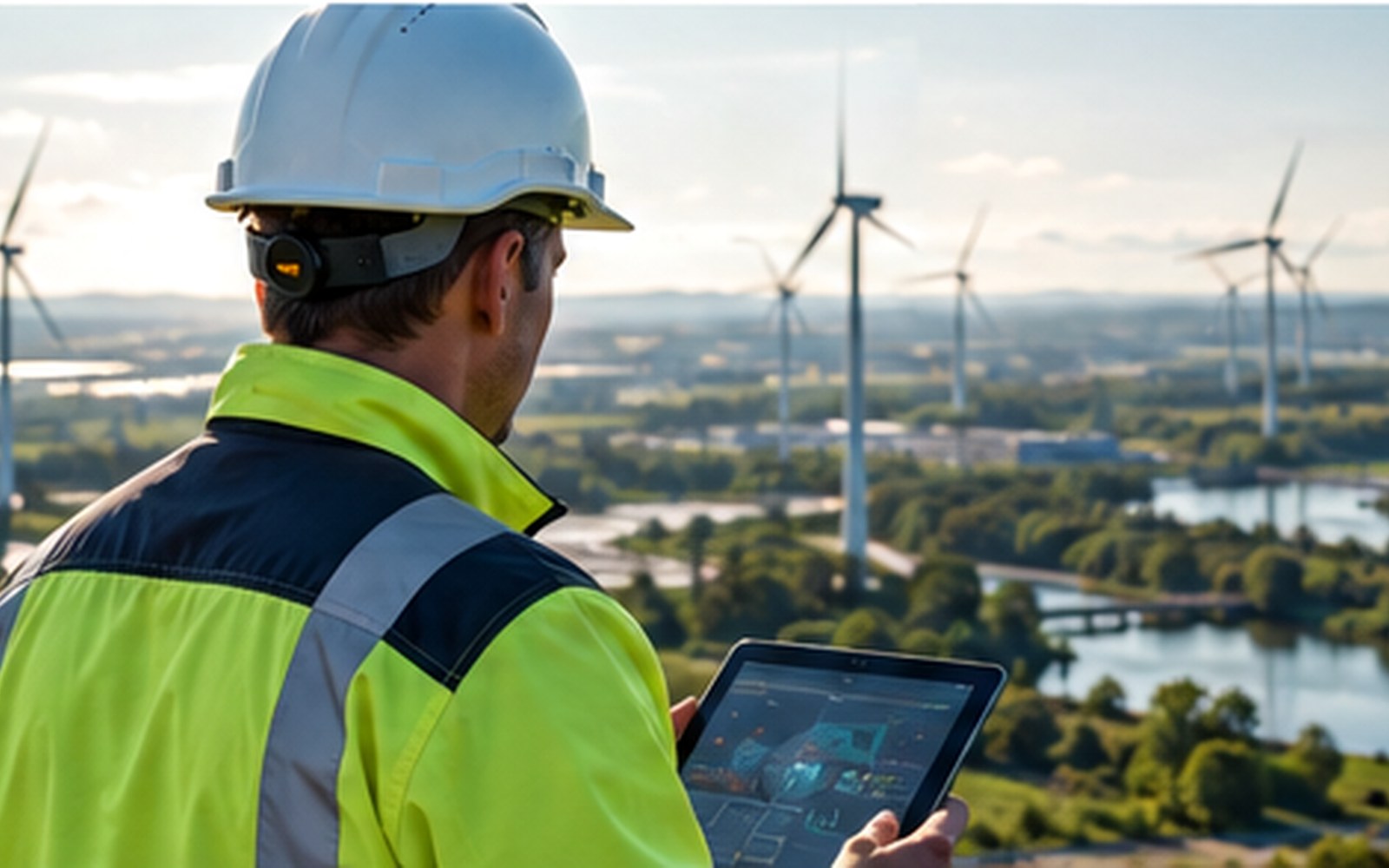 Field engineer coordinating work with a digital tablet